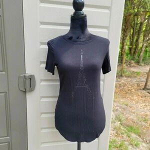 Old Navy Graphic Tee Paris Eiffel Tower Black Short Sleeve Rayon Womens Shirt XS